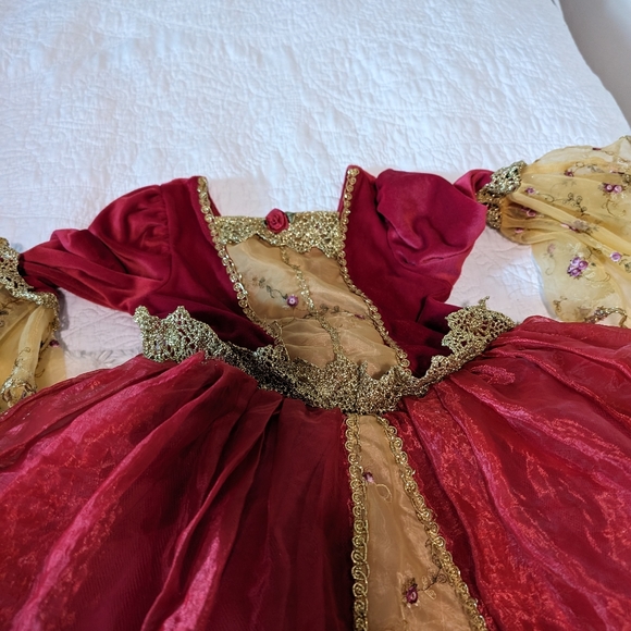 DELUXE Disney Holiday Princess Belle Red Christmas Holiday costume size 4/5 - Picture 5 of 11